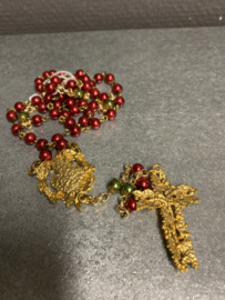 Kerst rozenkrans, glas jralen, rood/groen, 50 cm