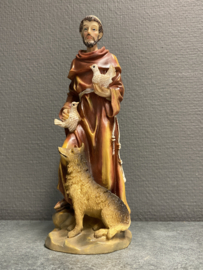 Heiligenbeeld  Franciscus van Assisi met wolf en duiven, resin, 20 cm (3)