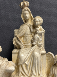 Heiligenbeeld Maria O.L.V van de Rozenkrans met Dominicus en Regina Cordium, gips, 28 x 27 cm, 1900 (G)