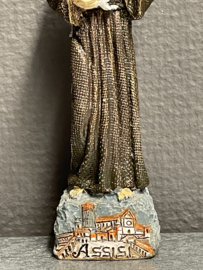 Heiligenbeeld  Franciscus van Assisi met duiven en Tau kruis, 14 cm, resin (4)