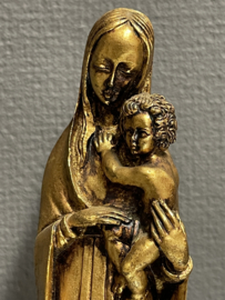 Heiligenbeeld Maria met kind, goudkleurig, 25 cm, gips (1)