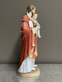 Heiligenbeeld Jozef met kind ,30 cm, biscuit porselein,  handje Jezus ontbreekt 1900. (1)