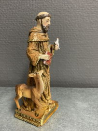 Heiligenbeeld  Franciscus van Assisi met hert, resin, 14 cm (3)