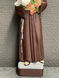 Beeld Heilige Franciscus van Assisi Heilige met 3 duiven, 16 cm hoog. Resin, (3)