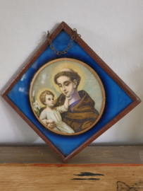 Antonius prentje/beschildering achter glas met koperen lijstje (23)