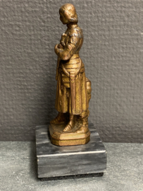 Heiligenbeeld Jeanne D'arc, brons, marmeren voet, 13cm (15)