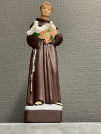 Beeld Heilige Franciscus van Assisi Heilige met 3 duiven, 16 cm hoog. Resin, (3)