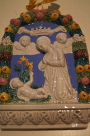 Plaquette Geboorte Jezus, Majolica Deruta Italie, 19 x 15 cm, naar Della Robbia(12)