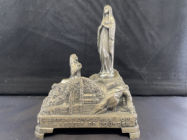 Niet werkende speeldoos, Lourdes grot souvenir, Tin,  14 cm, antiek (7)