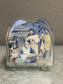 Waxine houder, glas, kerst tafereel,  8 cm (8)