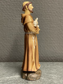 Heiligenbeeld  Franciscus van Assisi met duiven, resin, 13cm (8)