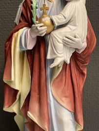 Heiligenbeeld Jozef met kind ,30 cm, biscuit porselein,  handje Jezus ontbreekt 1900. (1)