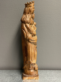 Heiligenbeeld Maria met kind, eikenhout, Duits houtsnijwerk, 41 cm (8)