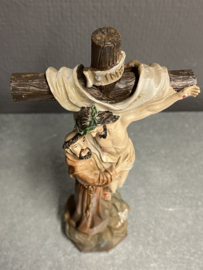 Heiligenbeeld Franciscus van Assisi bij het kruis, 15 cm, resin (10)