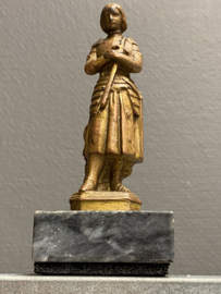 Heiligenbeeld Jeanne D'arc, brons, marmeren voet, 13cm (15)