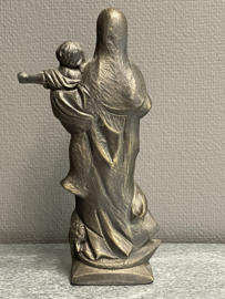 Heiligenbeeld Maria met kind op halve maan met lam,  gips, 28 cm (1)