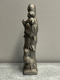 Heiligenbeeld Maria met kind op halve maan met lam,  gips, 28 cm (1)