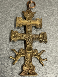 Antiek koperen Caravaca kruis,  15 x 6 cm (7)