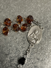 Amber kristal en git kralen, OLV van Carmel, rozenkrans, 59 cm