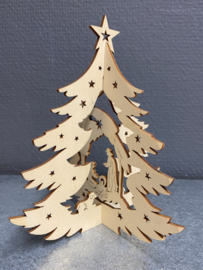 Kerstboom, houtsnijwerk,  15 x 14 cm