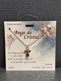 Kristal engel paars aan goudkleurige ketting
