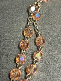 Antieke Rozenkrans, roze glas facetkralen, 46 cm