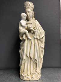 Heiligenbeeld Maria met kind, gekroonde Madonna, gips, gerestaureerd, 54 cm (G)
