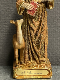 Heiligenbeeld  Franciscus van Assisi met hert, resin, 14 cm (3)
