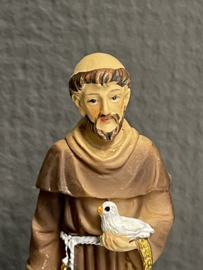 Heiligenbeeld  Franciscus van Assisi, met wolf, lam en vogel, 8 cm, resin, (3)