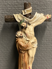 Heiligenbeeld Franciscus van Assisi bij het kruis, 15 cm, resin (10)