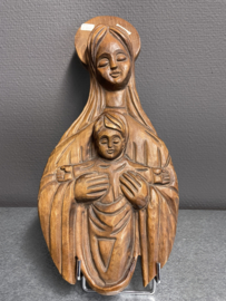 Plaquette Heilige Maria met kind, Duits eikenhout, 35 x 6 cm (8)
