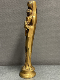 Heiligenbeeld Maria met kind, goudkleurig, 25 cm, gips (1)