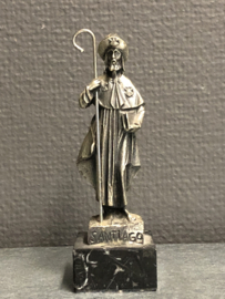 Heiligenbeeld Jacobus de Meerdere, Santiago de Compostella, 13 cm, Tin en marmer (3)