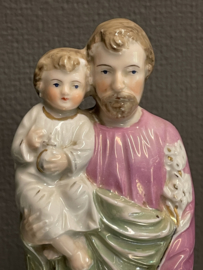 Heiligenbeeld Jozef met kind, 24 cm, biscuit porselein, 1900. (1)