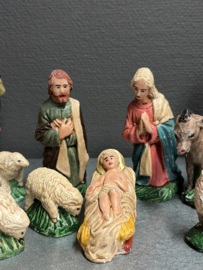 Oud Hollandse kerstgroep, gips, 21 delen,  circa 17 cm (6)