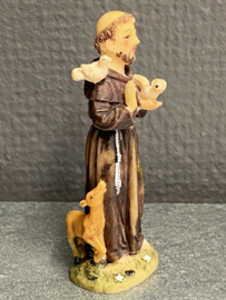 Heiligenbeeld  Franciscus van Assisi 7.5 cm resin, vuistbeeldje, (10)