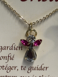 Kristal engel paars aan goudkleurige ketting