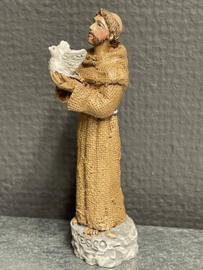 Heiligenbeeld  Franciscus van Assisi met duif, resin, 10cm (10)