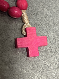Rozenkrans tientje, roze houten kralen