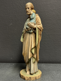 Beeld Sint-Jozef met Kind Jezus – Verzwaard Resin, Handbeschilderd, 20e eeuw