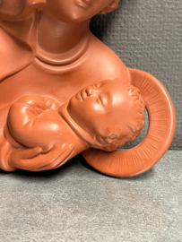 Plaquette Heilige Maria met kind, terracotta, 29 cm, jaren 50 (2)