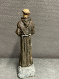 Heiligenbeeld  Franciscus van Assisi met duiven en Tau kruis, 14 cm, resin (4)