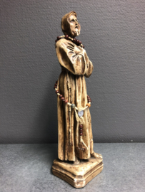 Heiligenbeeld Franciscus van Assisi met rozenkrans, antiek, 31 cm (5)