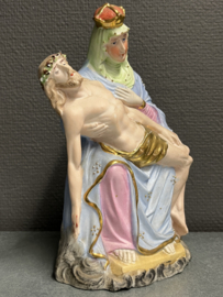 Heiligenbeeld Piëta, biscuitporselein, 23 cm Maria en Jezus, 1920 (4)