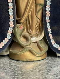 Heiligenbeeld Maria met kind, op halve maan met slang, gips, 36 cm (1)