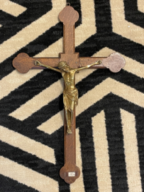 Eiken houten crucifix met koperen corpus, 46 x 28 cm (8)