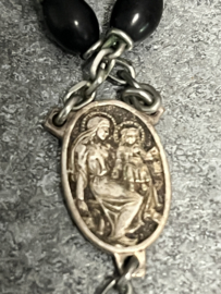 Antieke Rozenkrans, Maria en Jezus Heilig Hart, houten kraal. 53 cm