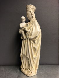 Heiligenbeeld Maria met kind, gekroonde Madonna, gips, gerestaureerd, 54 cm (G)