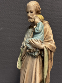 Beeld Sint-Jozef met Kind Jezus – Verzwaard Resin, Handbeschilderd, 20e eeuw
