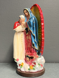 Heiligenbeeld Maria O.L.V Guadeloupe met Paus Johannes Paulus II, gips, 31 cm, Mexico (10)